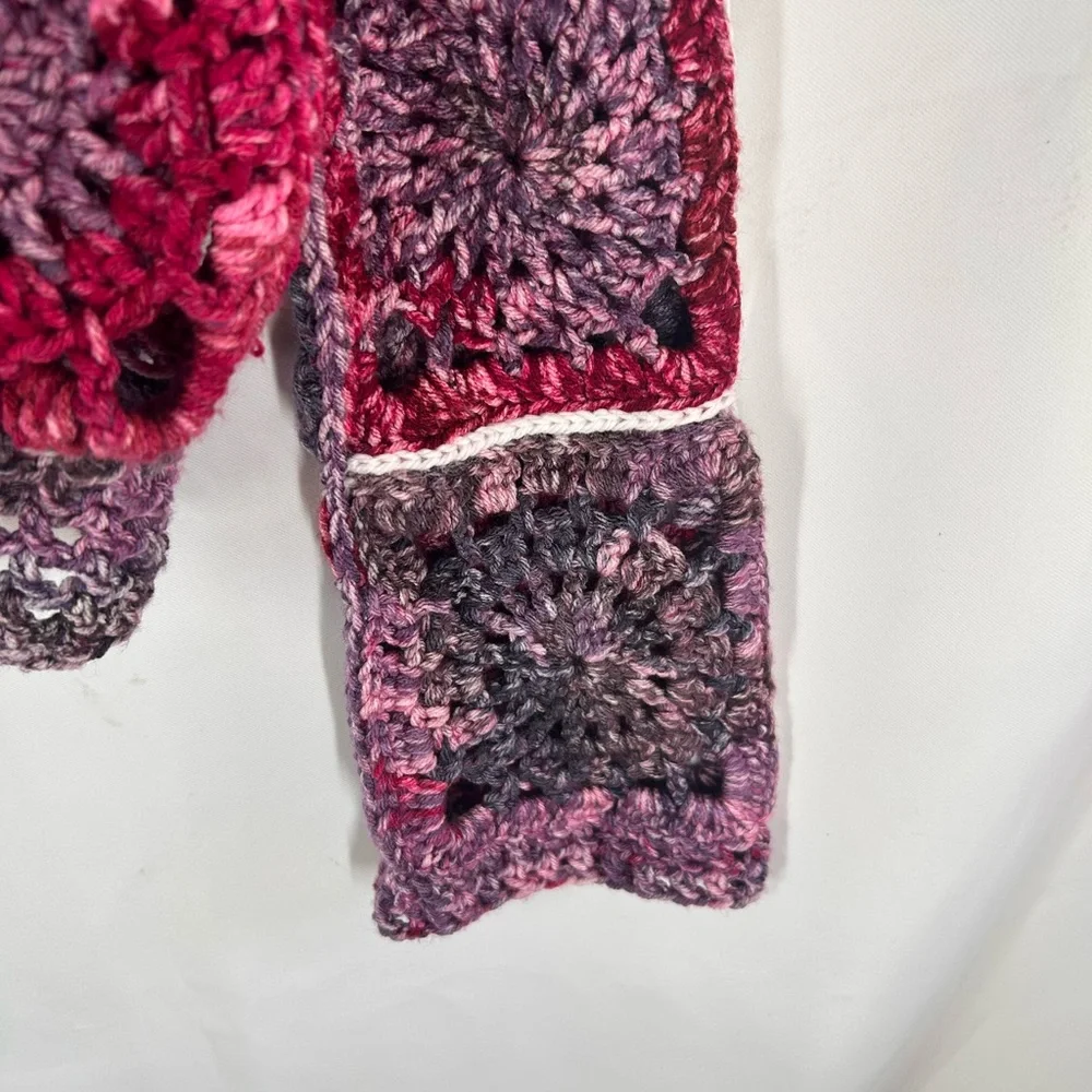 Handcrafted Crochet Sweater Pink Purple OOAK unique woman medium - Picture 3 of 5